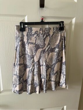 H&M Pink and Gray Snake-Print Skater Satin Skirt